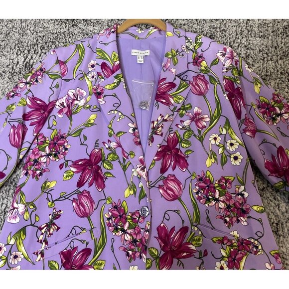 Susan Graver Women's Printed Peachskin Blazer with Ruched Sleeves Lilac Size 22W - Picture 3 of 9